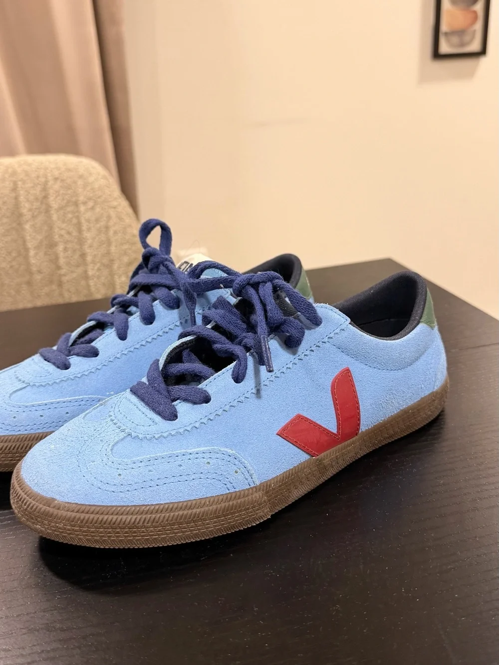 Veja Kids Light Blue Suede Sneakers with Red V